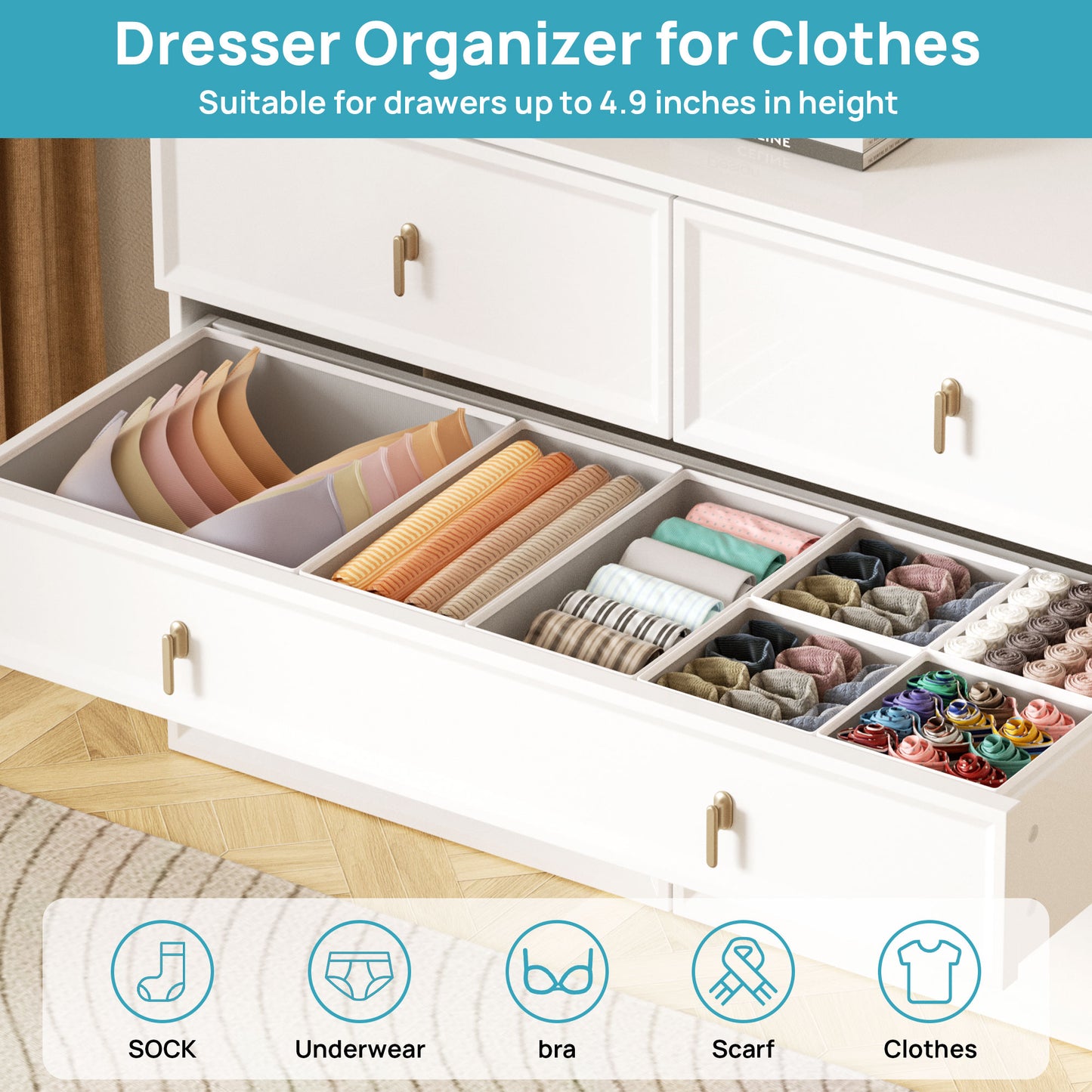 Sindcom 10 Pack Drawer Organizer for Clothes, Dresser Drawer Organizer, Cabinet Organizer,Gray