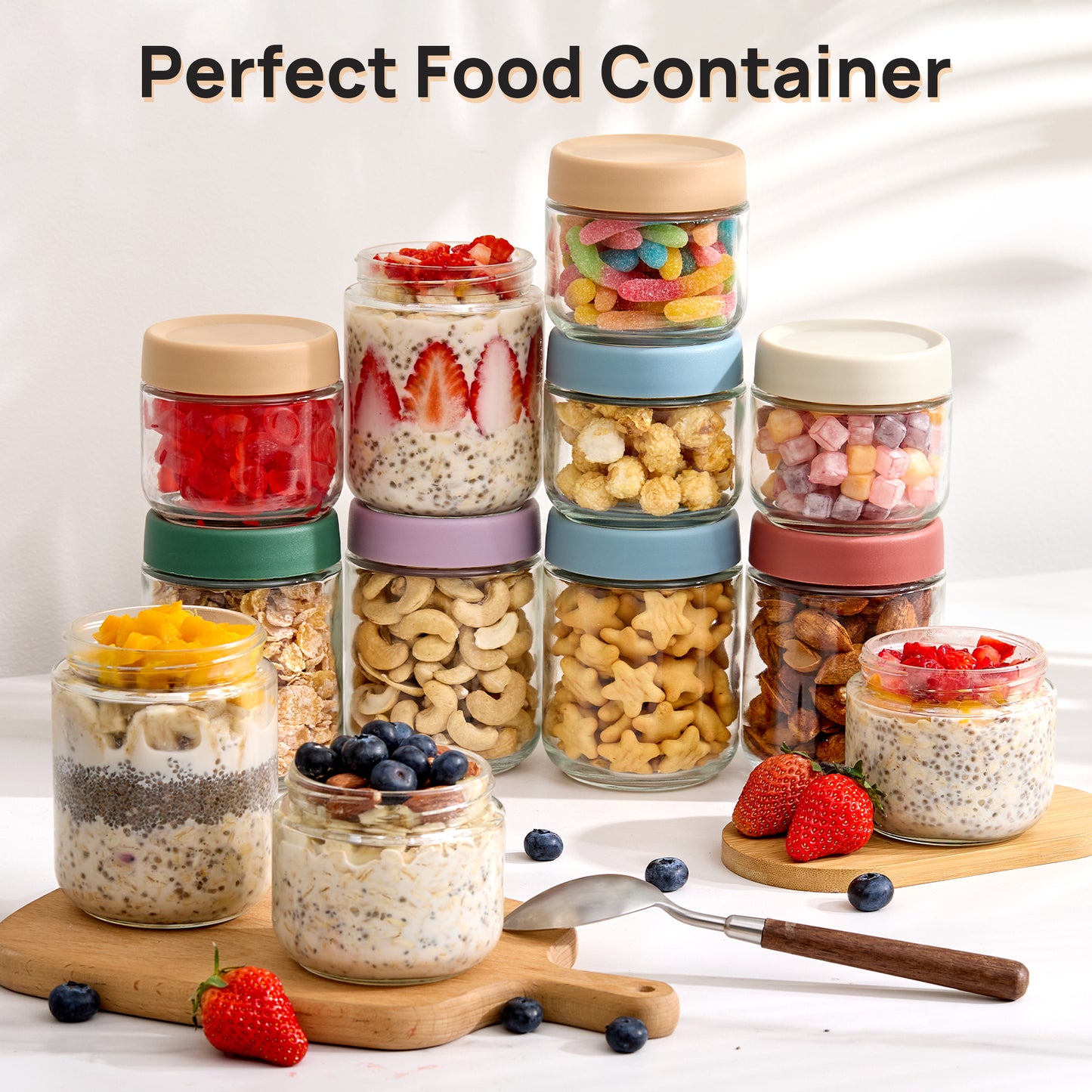 Sindcom 6-Pack 17oz Colorful Glass Overnight Oats Jars with Lids - Leakproof BPA-Free Meal Prep Containers for Breakfast & Snacks