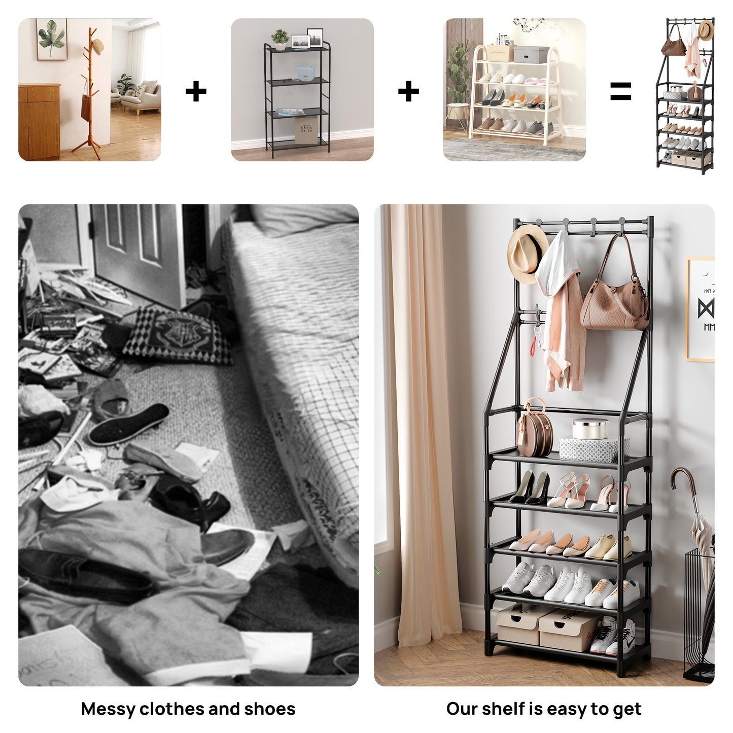5-Tiers Shoe Rack, Shoe Storage Organizer for Entryway Closet, Black