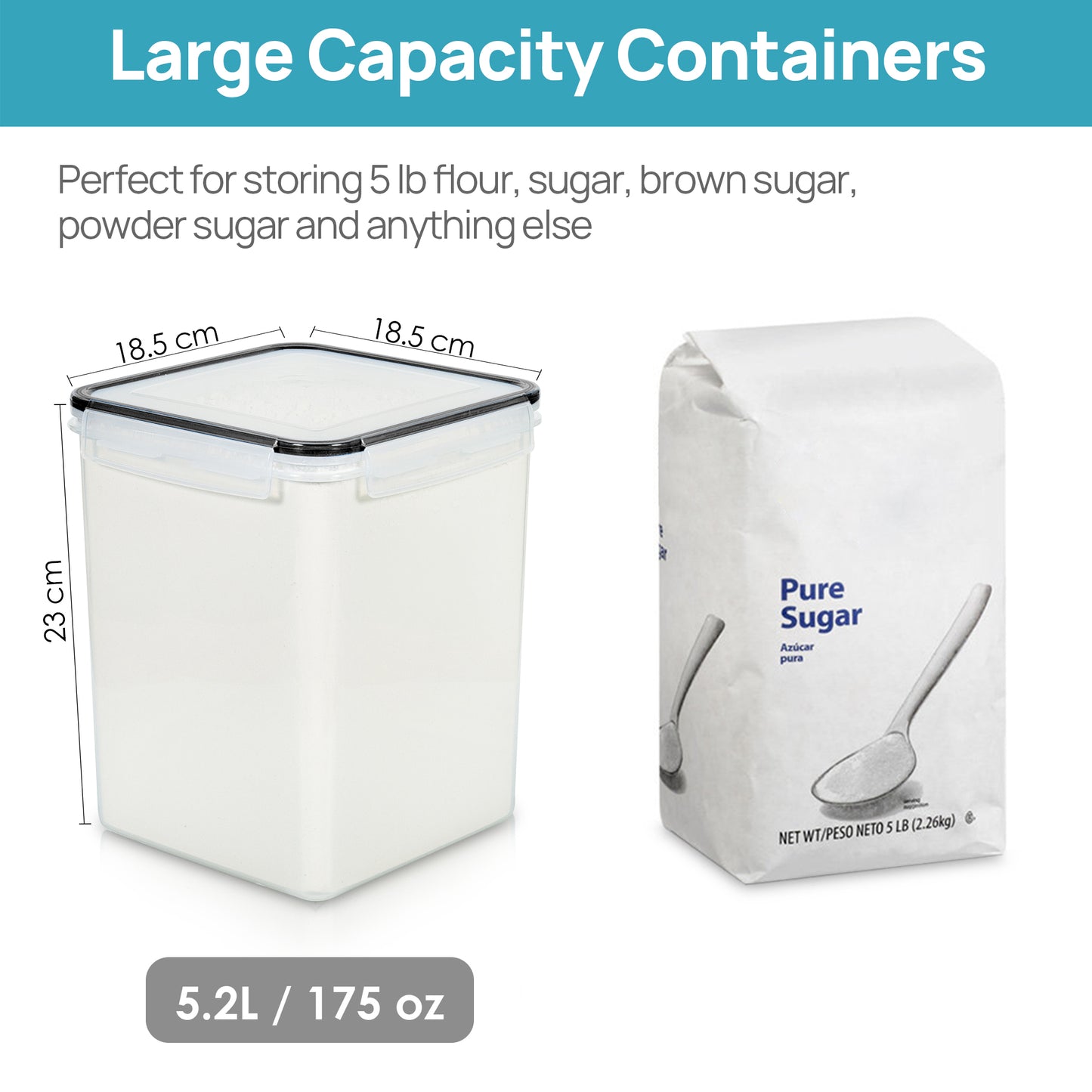 Sindcom Airtight Storage Canisters, 4 Pcs Large Food Storage Container for Flour, Sugar, Baking Supplies, Rice with Lids