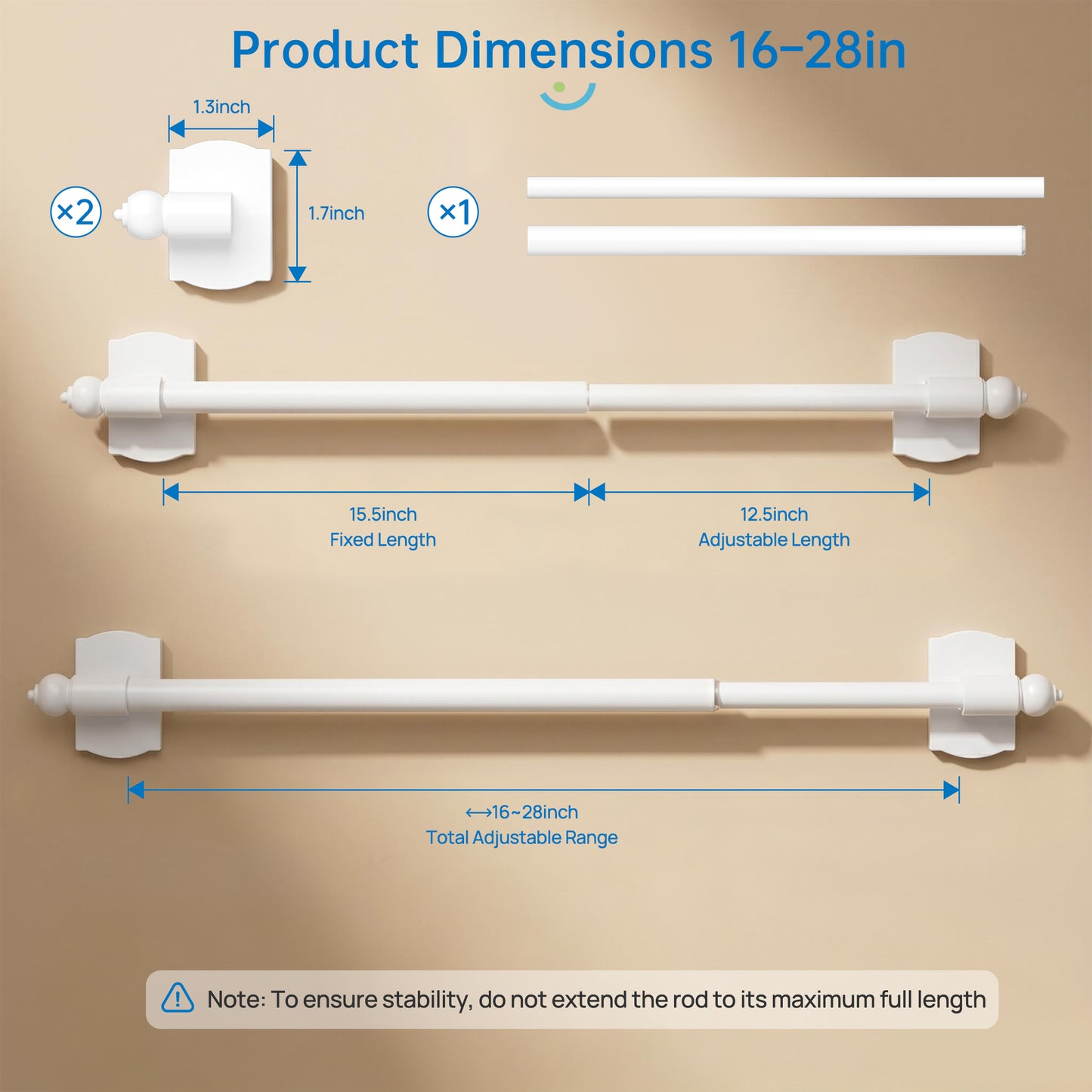 Sindcom 1 Pack Magnetic Curtain Rod, 16 to 28 Inches Adjustable Strong Magnet Bar for Door, Classroom Whiteboard, and Any Metal Space, No Drill Required, White