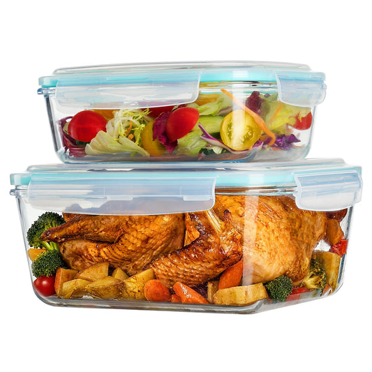 Sindcom 122oz+50oz Large Glass Food Storage Containers with Airtight Lids, Big Glass Containers for Roasting Chicken, Baking Casseroles, Food Storage, Meal Prep, Fruits, Thanksgiving Meals, BPA-Free