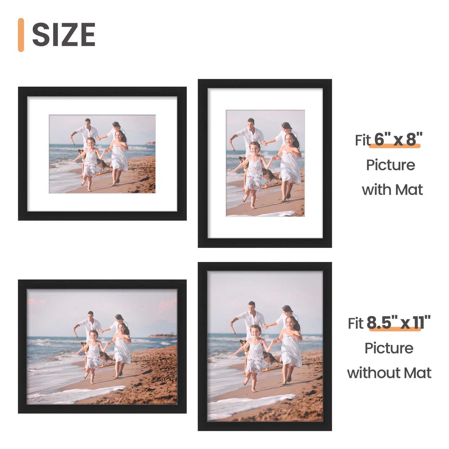 Sindcom 8.5 x 11 Picture Frame , Black , 1 Pack , Gallery Wall Frame to Display Pictures 6x8 with Mat or 8.5 x 11 Without Mat