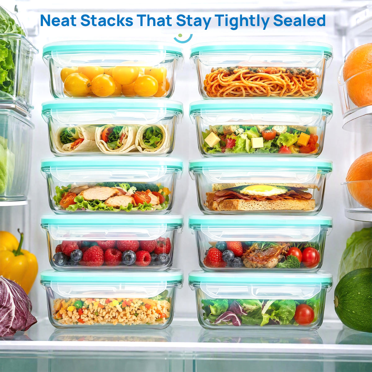 10 Pack 22oz Glass Storage Containers with Lids, Glass Meal Prep Food Container Sets with Snap Airtight Lids for Microwave, Oven, Freezer and Dishwasher