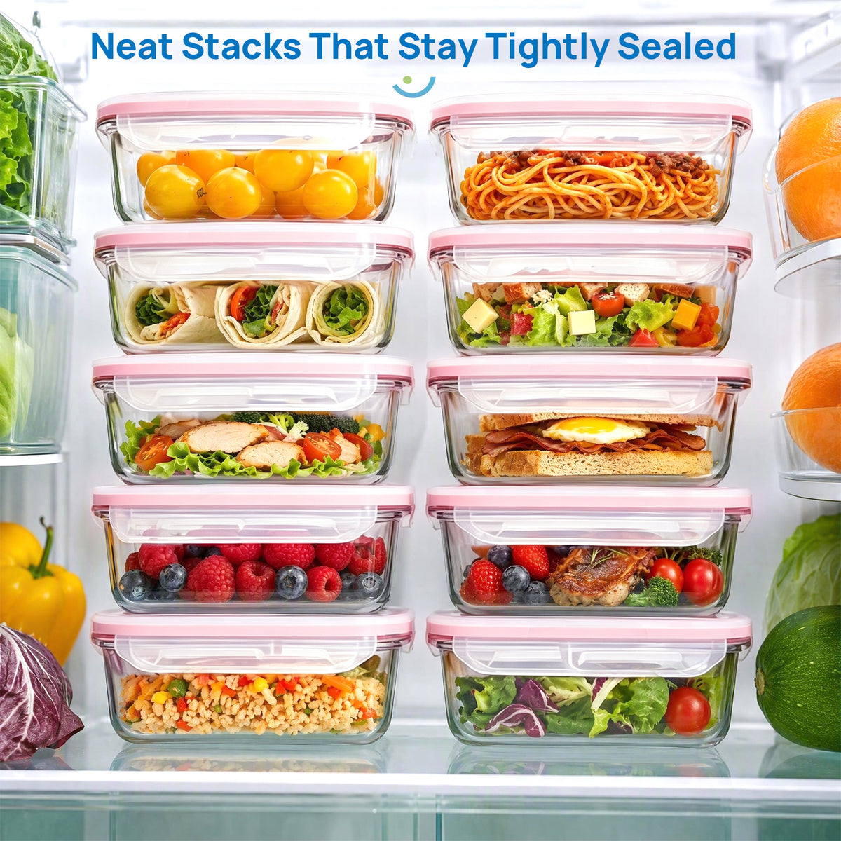 10 Pack 22oz Glass Food Storage Canisters with Secure Snap-On Lids, Dishwasher-Safe Meal Prep Jar Set for Fridge, Freezer, Microwave & Oven Use