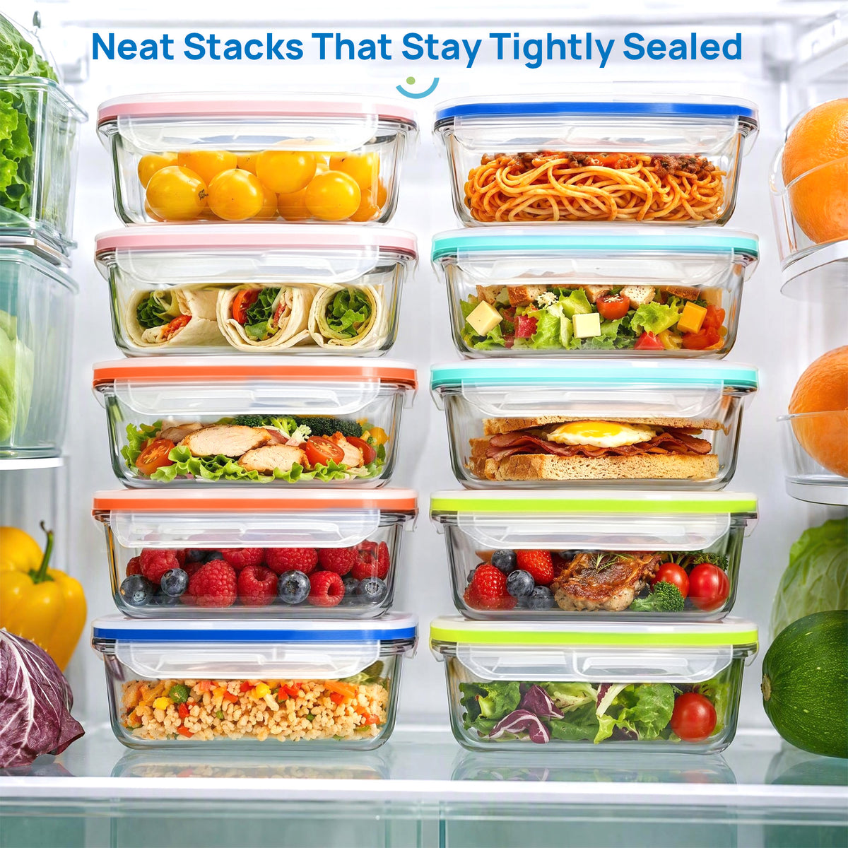10 Pack 22oz Glass Containers with Lids, Airtight Meal Prep Food Storage Jars, Oven Freezer Microwave Safe Leakproof Lunch Set