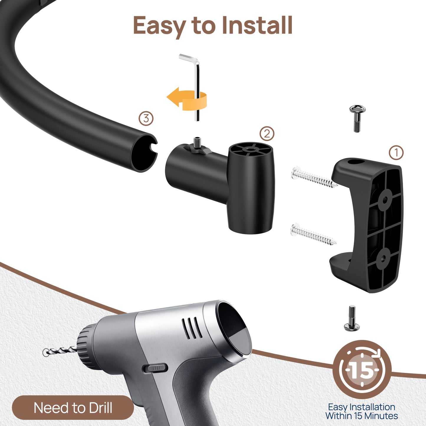 Sindcom 35-77 Inches Curved Shower Curtain Rod, Adjustable Stainless Steel Shower Rod for Extra Space, Round Shower Rods for Bathroom, Bathtub, Shower, Need to Drill, Matte Black