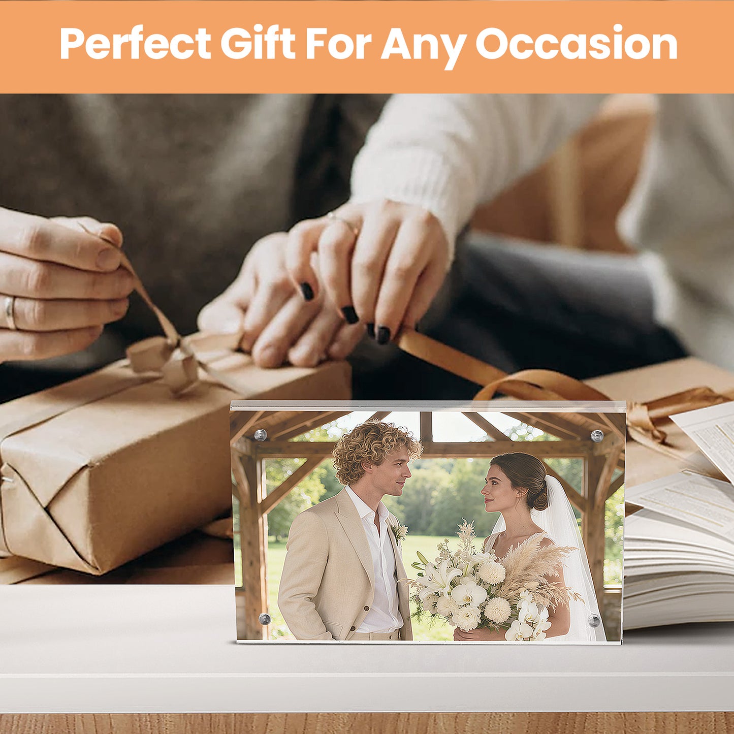 Sindcom 4x6 Acrylic Frames 3 Pack, Frameless Clear Picture Frames, Double Sided Magnetic Picture Frames, Free Standing Desktop Display