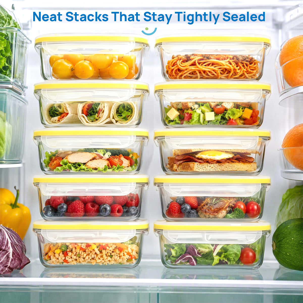 10 Pack 22oz Glass Meal Prep Containers with Lids, Airtight Food Storage Jars Set for Kitchen Pantry, Leakproof Lunch Box, Oven & Freezer Safe