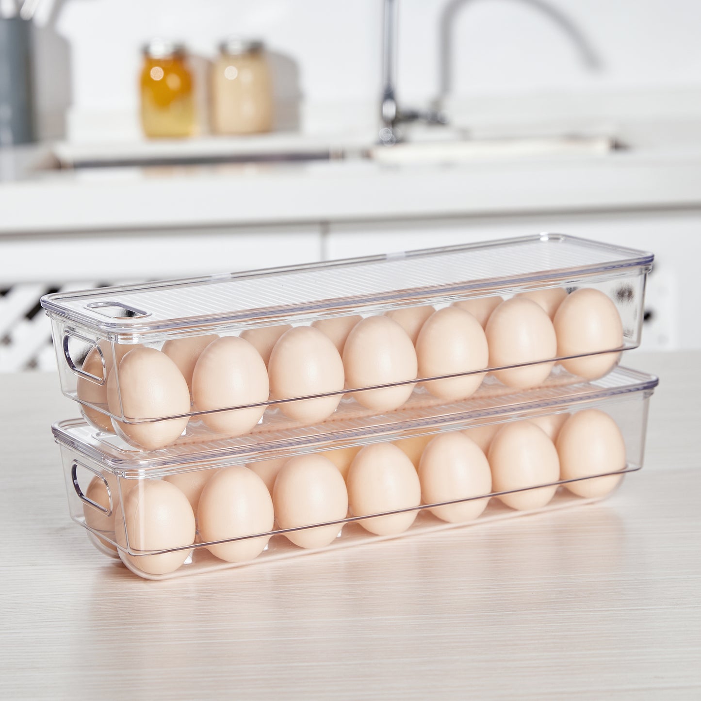 Sindcom Egg Storage Container for Refrigerator, 2 PACK Egg Holder, Stackable Tray Holds 14 Eggs