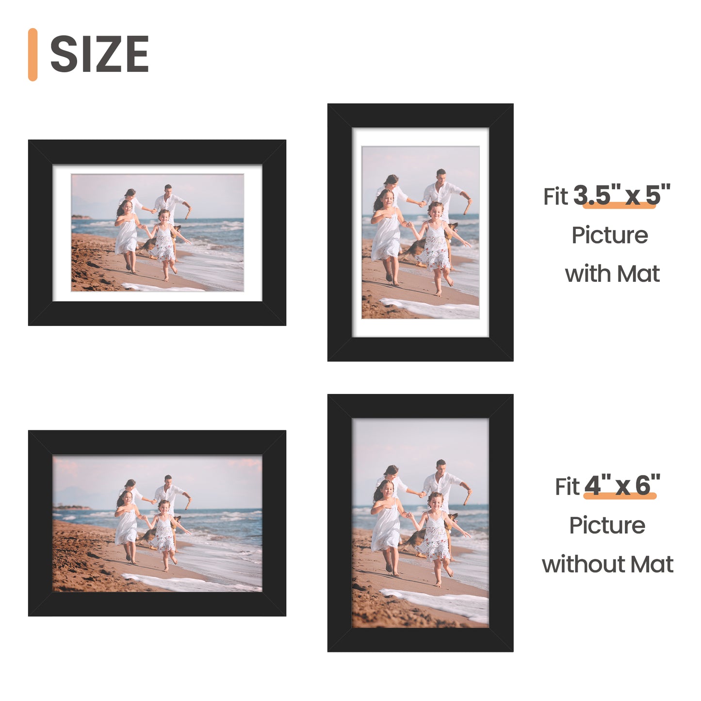 Sindcom 6 Pack 4x6 Picture Frames,Display Pictures 3.5x5 with Mat or 4x6 Without Mat,Gallery Wall Photo Frames, Black
