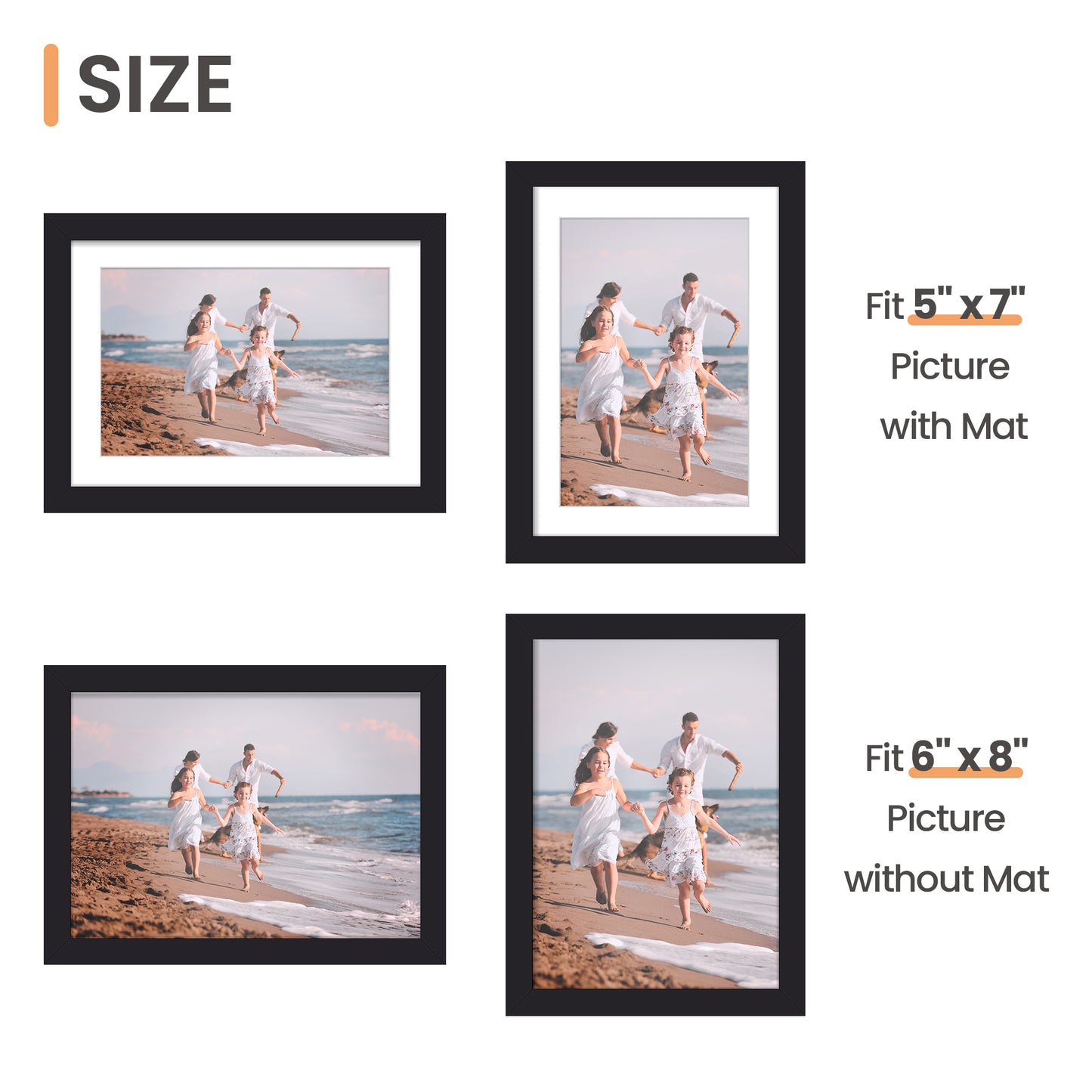 Sindcom 6 Pack 6x8 Picture Frames,Display Pictures 5x7 with Mat or 6x8 Without Mat,Gallery Wall Photo Frames, Black