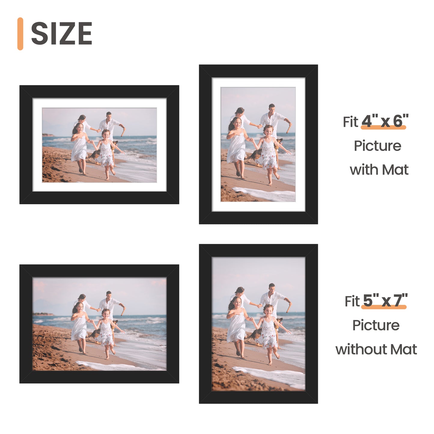 Sindcom 6 Pack 5x7 Picture Frames,Display Pictures 4x6 with Mat or 5x7 Without Mat,Gallery Wall Photo Frames, Black