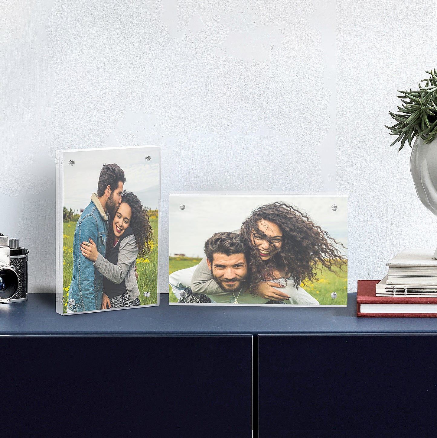 Sindcom 4x6 Acrylic Frames 3 Pack, Frameless Clear Picture Frames, Double Sided Magnetic Picture Frames, Free Standing Desktop Display