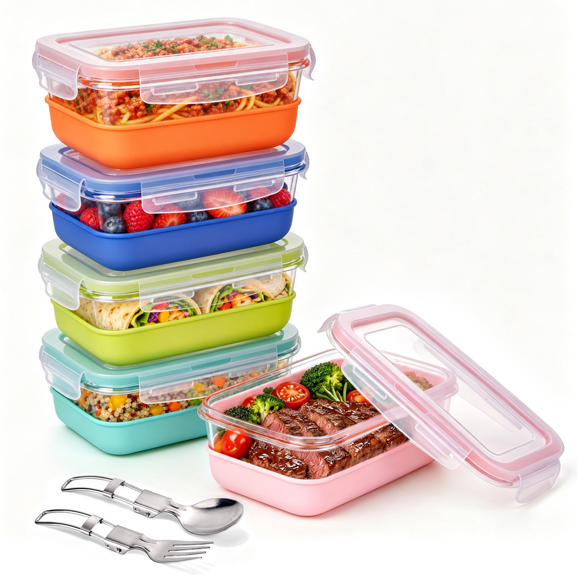Sindcom 5 Pack 28oz Glass Food Storage Containers Set with Silicone Sleeve，Glass Meal Prep Containers, Lunch containers with Airtight BPA-Free Plastic Lids, Dishwasher, Microwave, and Freezer Safe