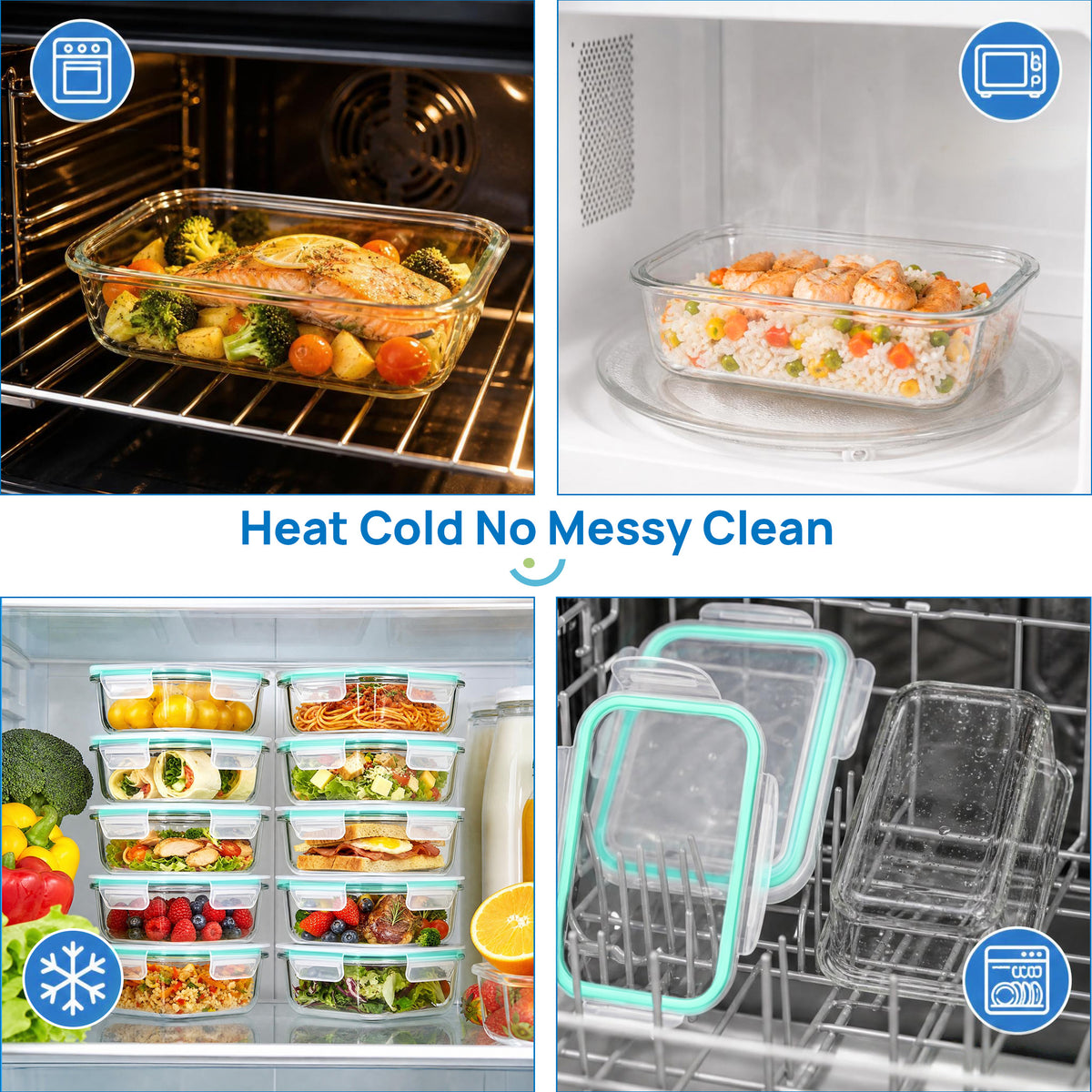 10 Pack 22oz Glass Storage Containers with Lids, Glass Meal Prep Food Container Sets with Snap Airtight Lids for Microwave, Oven, Freezer and Dishwasher