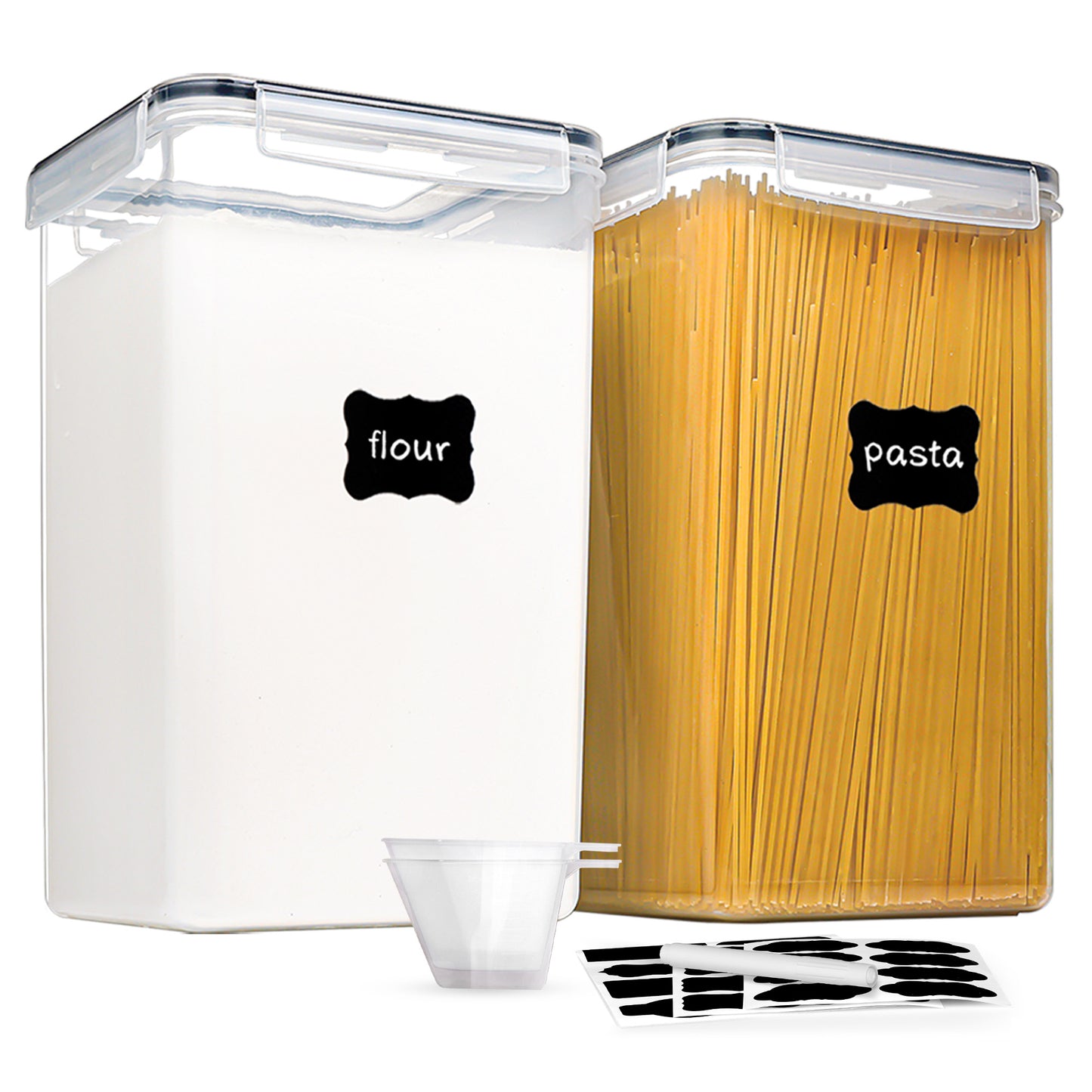 Sindcom Airtight Storage Canisters for Flour, Sugar, 2 Pcs Large Food Storage Containers, 6.5L /219.79fl oz