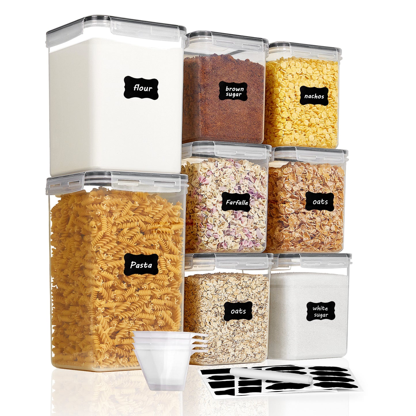 Sindcom 8 pcs Large Airtight Food Storage Containers,Flour Canisters, for Kitchen Organization