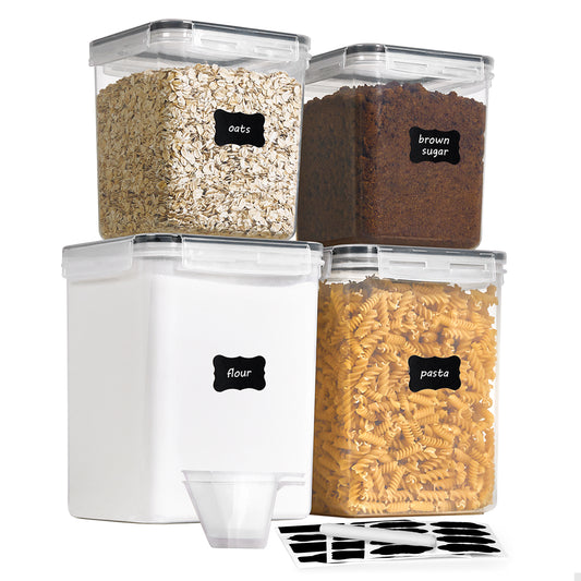 Sindcom Airtight Storage Canisters, 4 Pcs Large Food Storage Container for Flour, Sugar, Baking Supplies, Rice with Lids