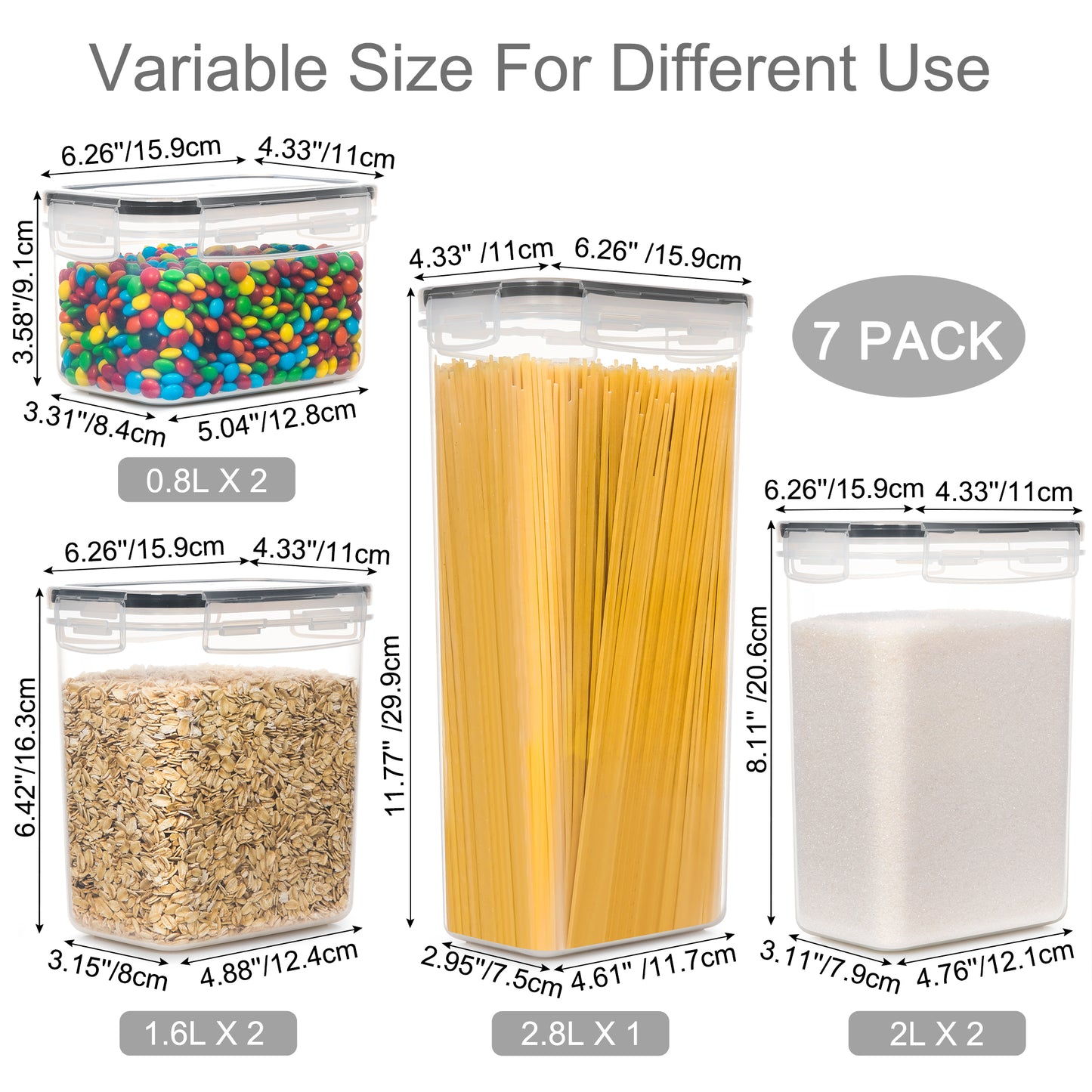 Sindcom Airtight Food Storage Containers Set, BPA-Free 7pcs Plastic Kitchen and Pantry Organization Canisters, Black