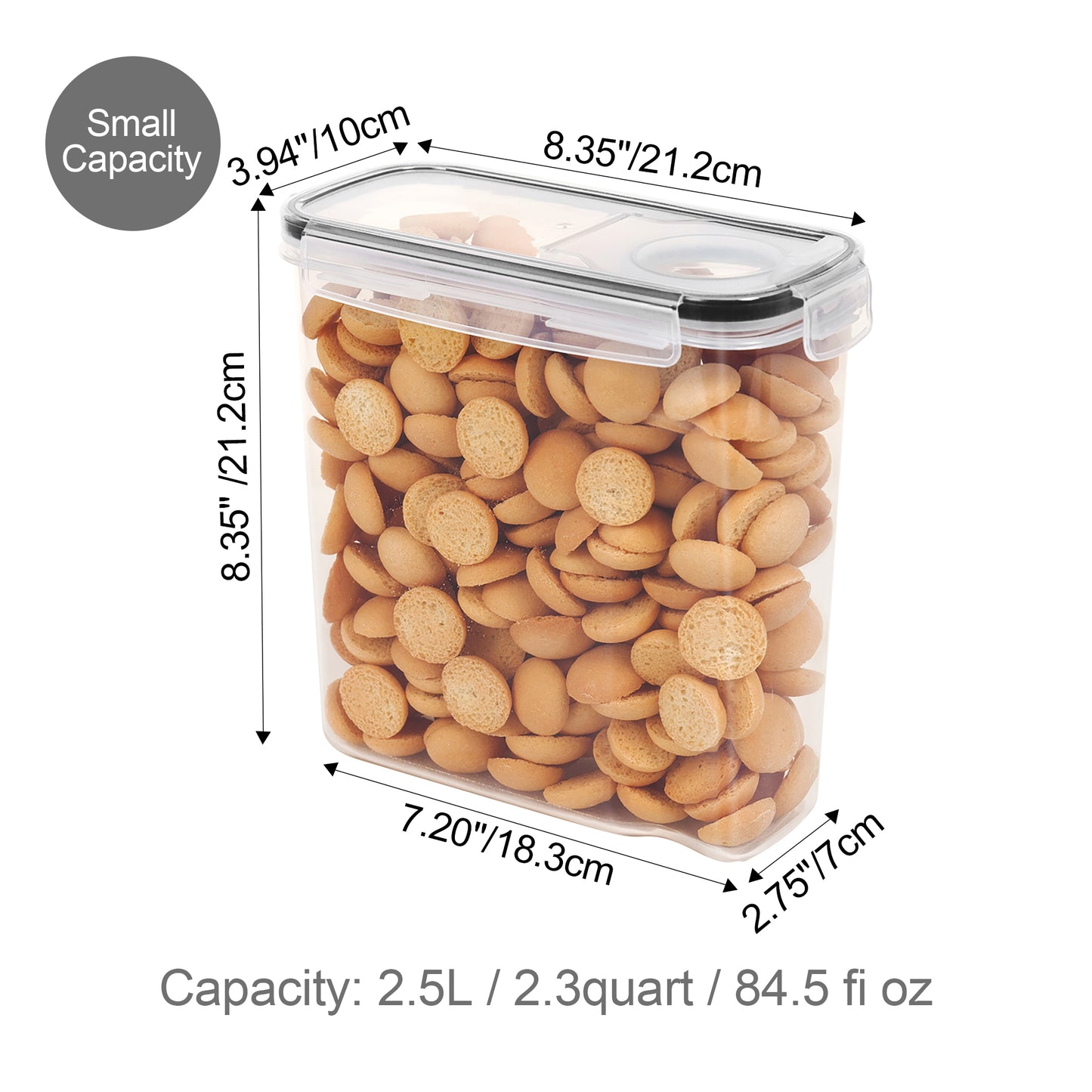 Sindcom Cereal Dispenser, 4 Pcs Plastic Airtight Food Storage Containers, for Snacks and Sugar, 84.5 fl oz, SMALL