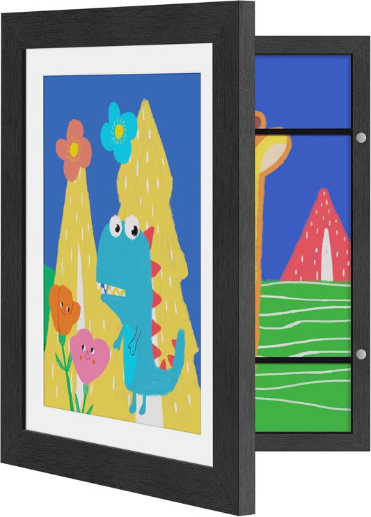 Sindcom 1 Pack Kids Art Frame 10x12.5, Front Opening 8.5 x 11 Frame for Artwork Display & Storage Holds 50, Kids Artwork Frames Changeable for Children Art Projects, Drawings, 3D Art, Crafts, Black