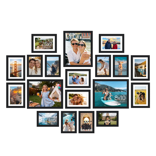 Sindcom 19 Pack Collage Picture Frame, Gallery Wall Frame Set for Wall or Tabletop Display, Black Photo Frame, Multi Sizes Fits Three 8x10, Eight 5x7, and Eight 4x6 Photo