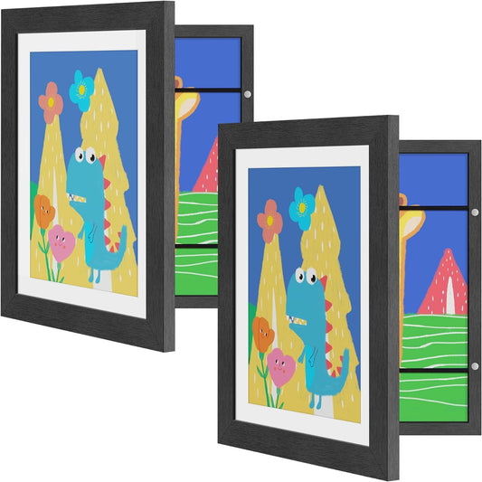 Sindcom 2 Pack Kids Art Frames 10x12.5, Front Opening 8.5 x 11 Frame for Artwork Display & Storage Holds 50, Kids Artwork Frames Changeable for Children Art Projects, Drawings, 3D Art, Crafts, Black