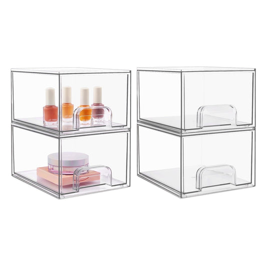 Sindcom 4 Pack Acrylic Bathroom Organizers, Clear Plastic Storage Bins, 4.4" High