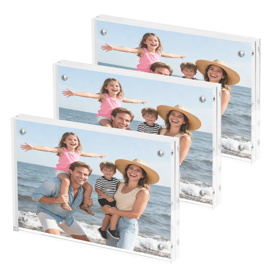 Sindcom 5x7 Acrylic Frames 3 Pack, Frameless Clear Picture Frames, Double Sided Magnetic Picture Frames, Free Standing Desktop Display