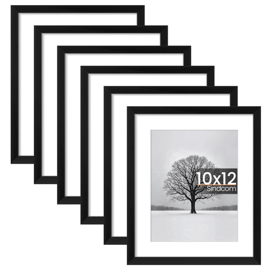 Sindcom 6 Pack 10x12 Picture Frames,Display Pictures 7x9 with Mat or 10 x 12 Without Mat,Gallery Wall Photo Frames, Black