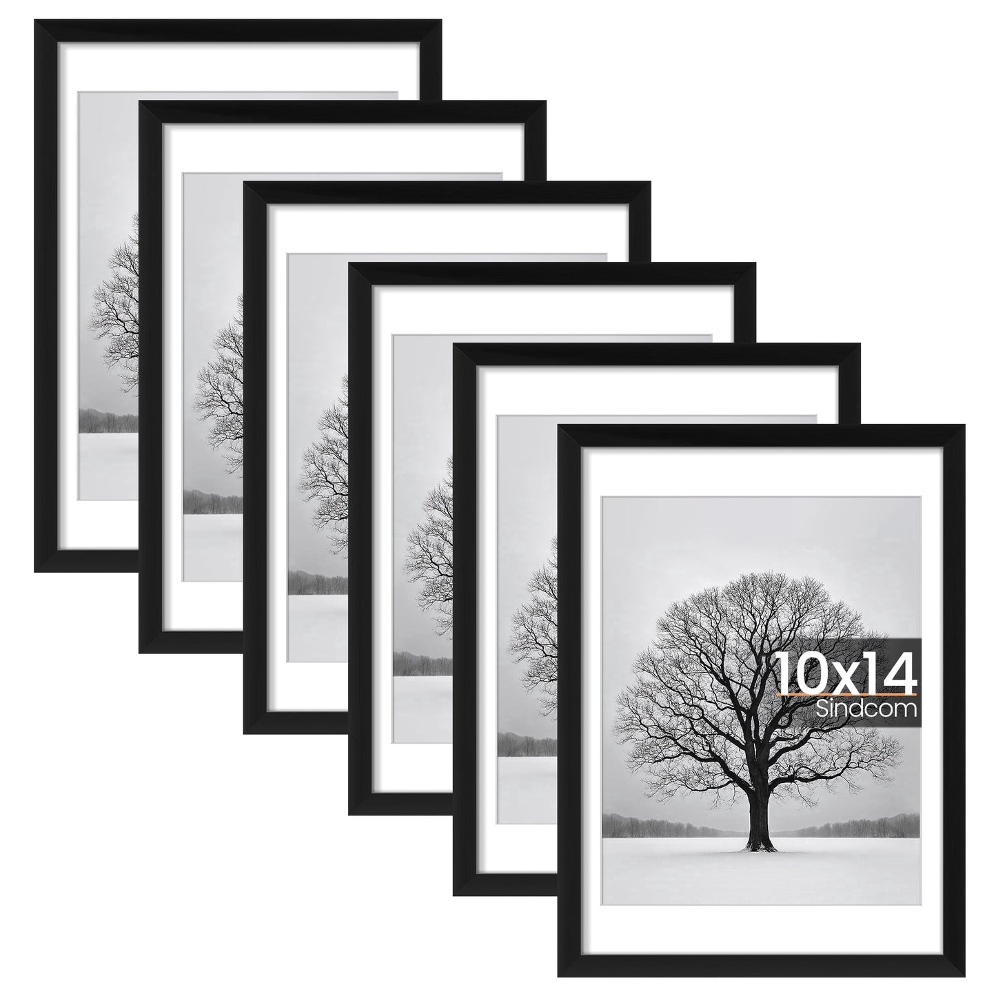 Sindcom 6 Pack 10x14 Picture Frames,Display Pictures 8.5x11 with Mat or 10 x 14 Without Mat,Gallery Wall Photo Frames, Black