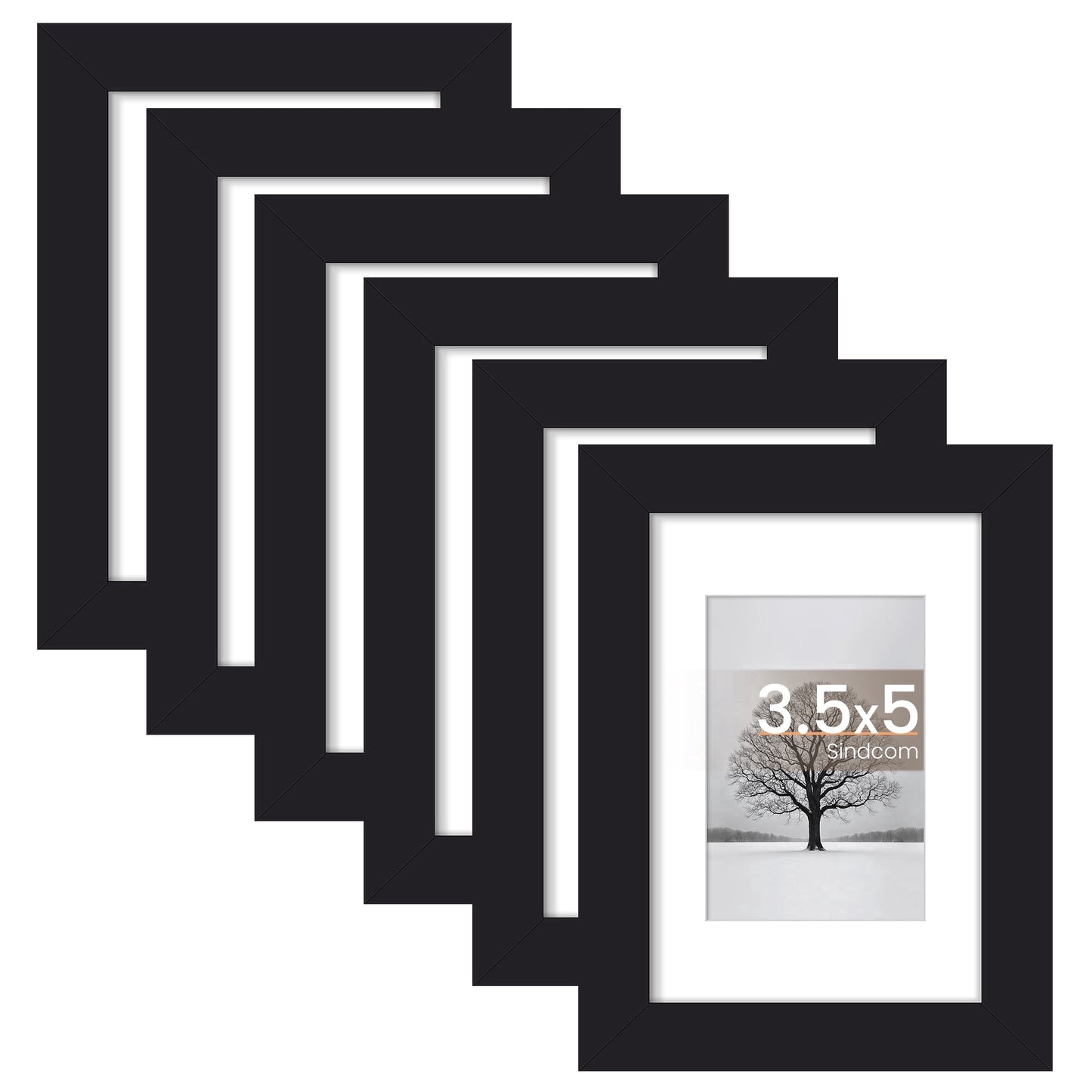Sindcom 6 Pack 3.5x5 Picture Frames,Display Pictures 2.5x3.5 with Mat or 3.5 x 5 Without Mat,Gallery Wall Photo Frames, Black