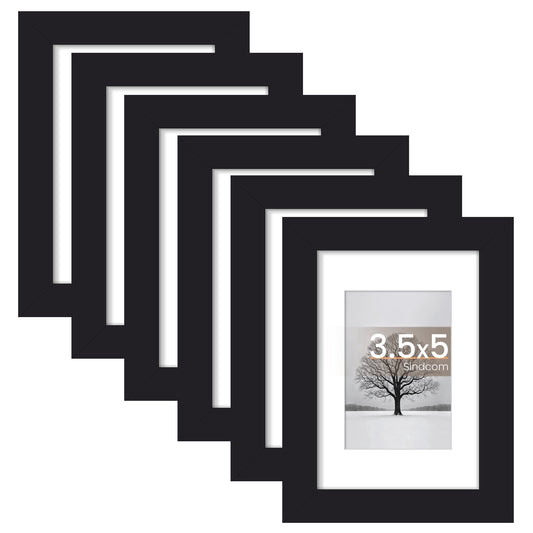 Sindcom 6 Pack 3.5x5 Picture Frames,Display Pictures 2.5x3.5 with Mat or 3.5 x 5 Without Mat,Gallery Wall Photo Frames, Black