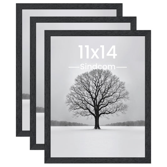 Sindcom 11x14 Wooden Picture Frames, Wall Gallery Photo Frames, Black Poster Frames, Set of 3