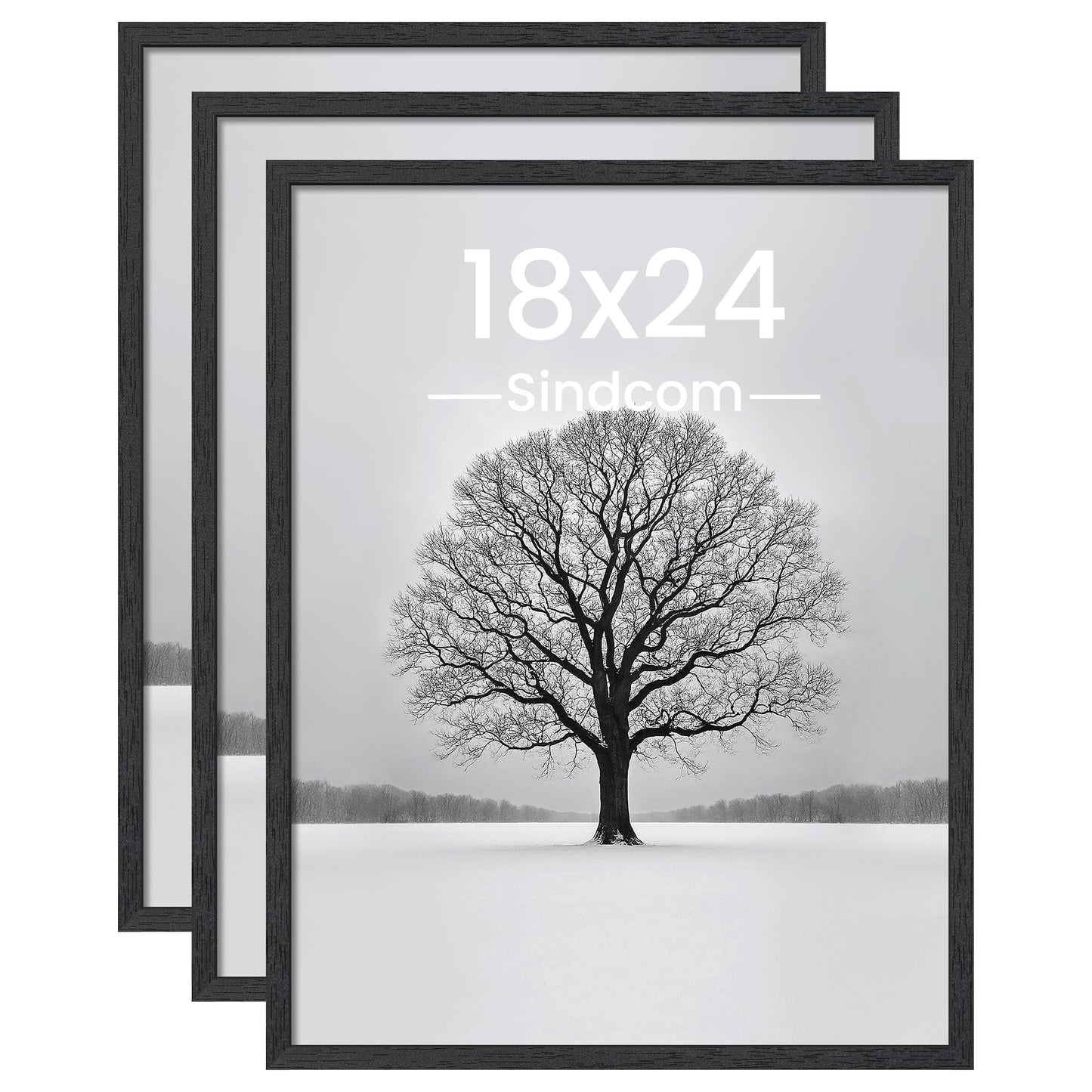Sindcom 18x24 Wooden Picture Frames, Wall Gallery Photo Frames, Black Poster Frames, Set of 3