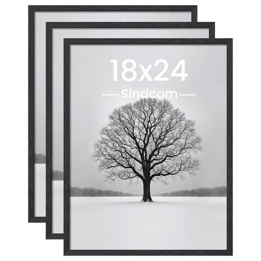 Sindcom 18x24 Wooden Picture Frames, Wall Gallery Photo Frames, Black Poster Frames, Set of 3