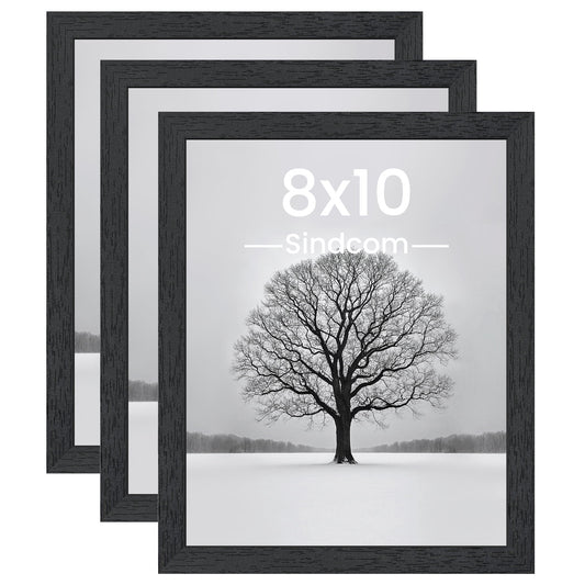 Sindcom 8x10 Wooden Picture Frames, Wall Gallery Photo Frames, Black Poster Frames, Set of 3