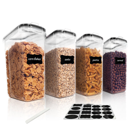 Cereal Storage Container Set of 4, Sindcom Airtight Food Storage Containers, 135.2 fl oz, Black