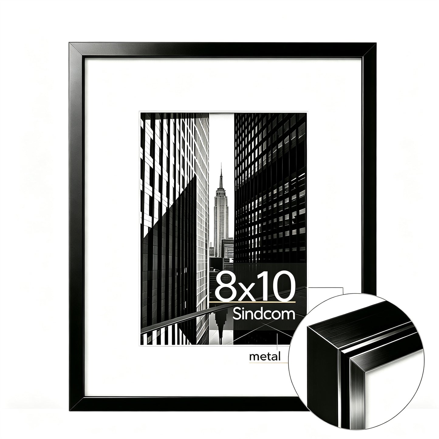 Sindcom Aluminum 8x10 Picture Frame Black, Modern Metal Photo Frames with Shatterproof Plexiglass, Wall Gallery Display for 5x7 with Mat or 8x10 Without Mat, Black