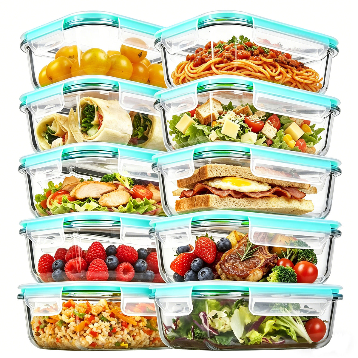 10 Pack 22oz Glass Storage Containers with Lids, Glass Meal Prep Food Container Sets with Snap Airtight Lids for Microwave, Oven, Freezer and Dishwasher