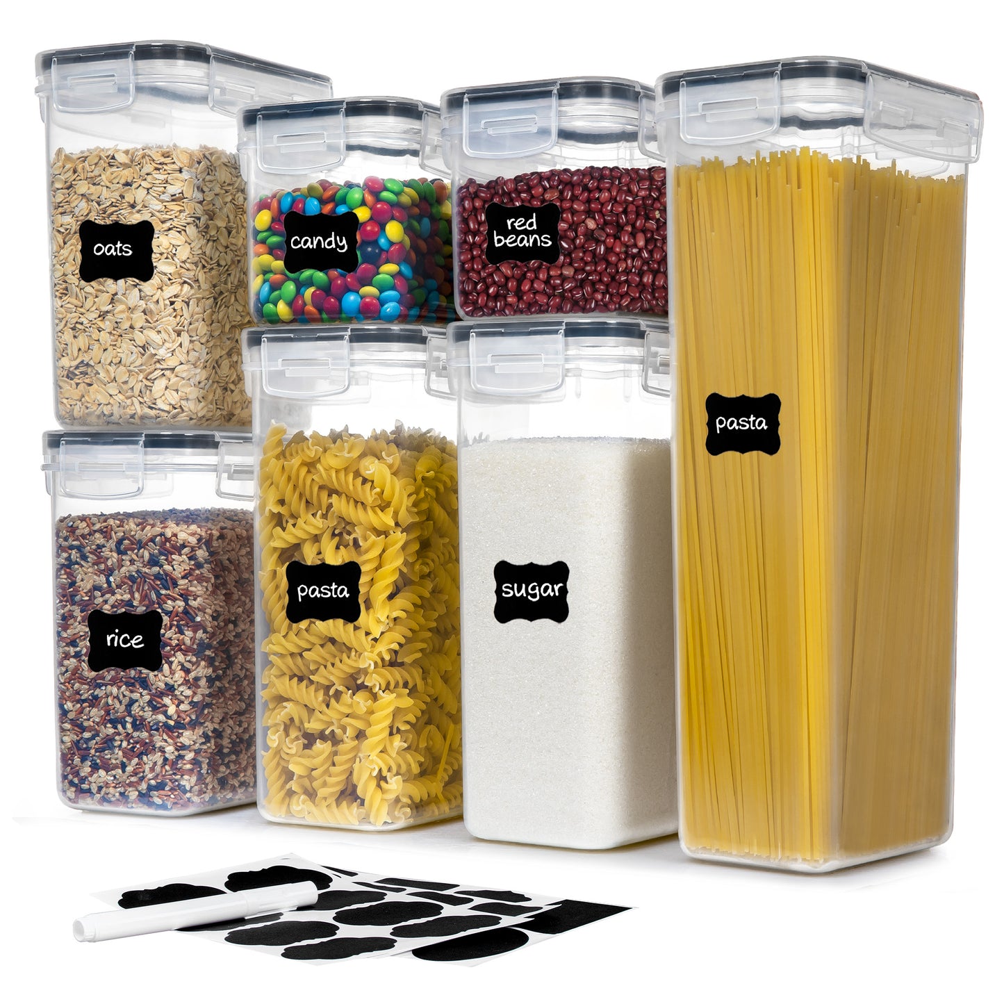 Sindcom Airtight Food Storage Containers Set, BPA-Free 7pcs Plastic Kitchen and Pantry Organization Canisters, Black