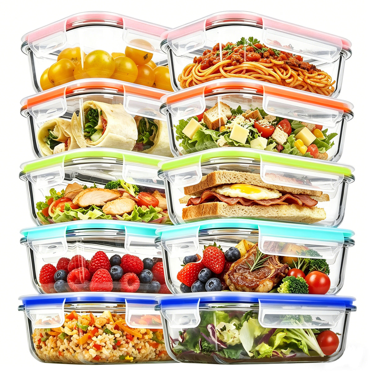 10 Pack 22oz Glass Containers with Lids, Airtight Meal Prep Food Storage Jars, Oven Freezer Microwave Safe Leakproof Lunch Set