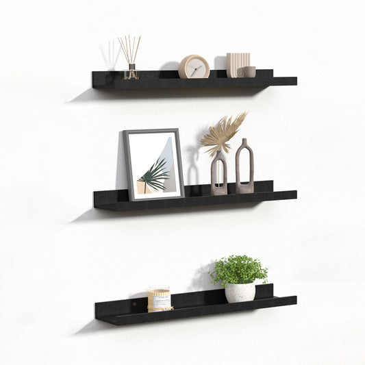 Sindcom Home Wood Shelf Wall Mounted, Set of 3, Black