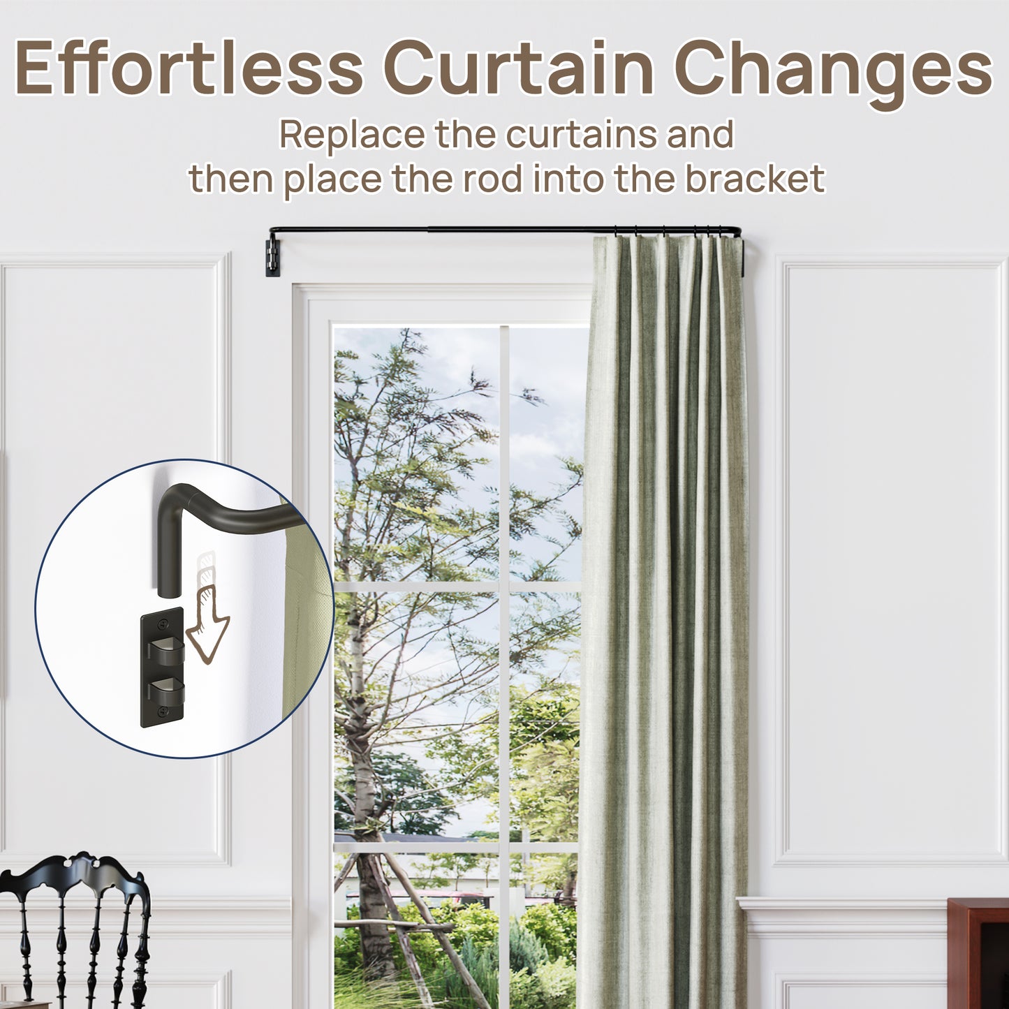 Sindcom Blackout Curtain rod for windows 28 to 48, Wrap Around Curtain Rods for Bedroom, Living Room, Adjustable from 30 to 57 Inches, Matte Black