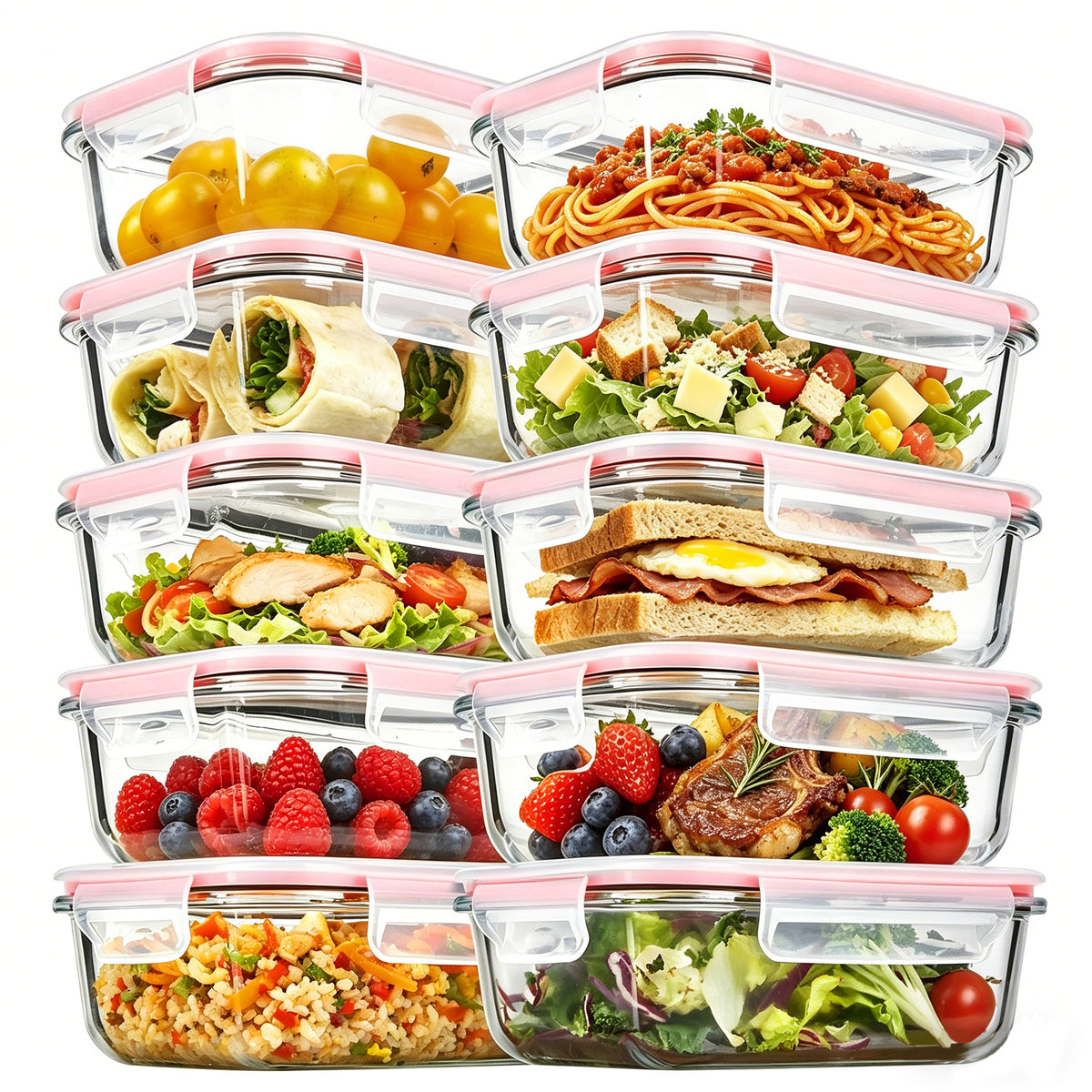 10 Pack 22oz Glass Food Storage Canisters with Secure Snap-On Lids, Dishwasher-Safe Meal Prep Jar Set for Fridge, Freezer, Microwave & Oven Use