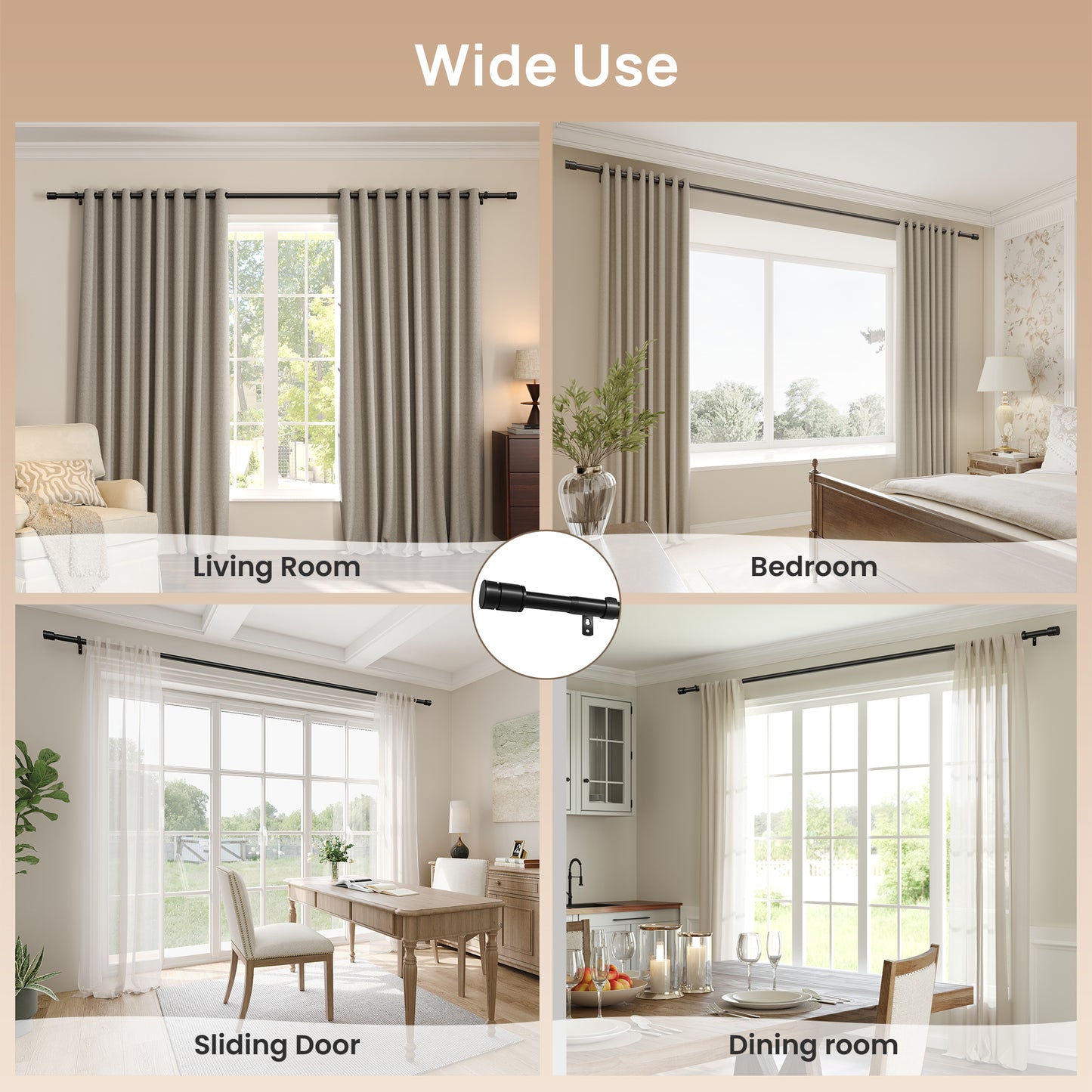 Sindcom Matte Black Curtain Rods for Windows 48 to 84 Inches, 1 Inch Diameter Adjustable Heavy Duty Drapery Rod with Brackets for Bedroom, 28"-90"