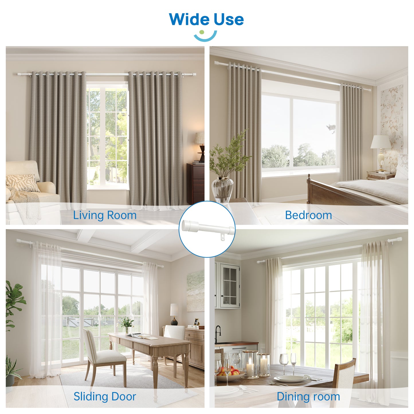 Sindcom Matte White Curtain Rods for Windows 66 to 120 Inches, 1 Inch Diameter Adjustable Heavy Duty Drapery Rod with Brackets for Living Room, 28"-132"