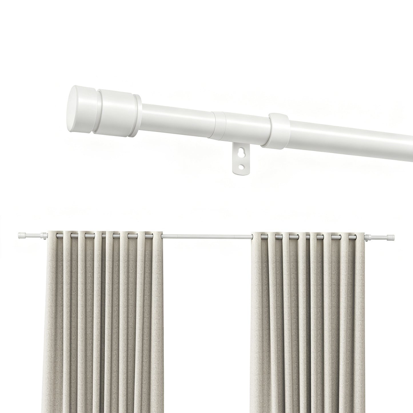 Sindcom Matte White Curtain Rods for Windows 66 to 120 Inches, 1 Inch Diameter Adjustable Heavy Duty Drapery Rod with Brackets for Living Room, 28"-132"
