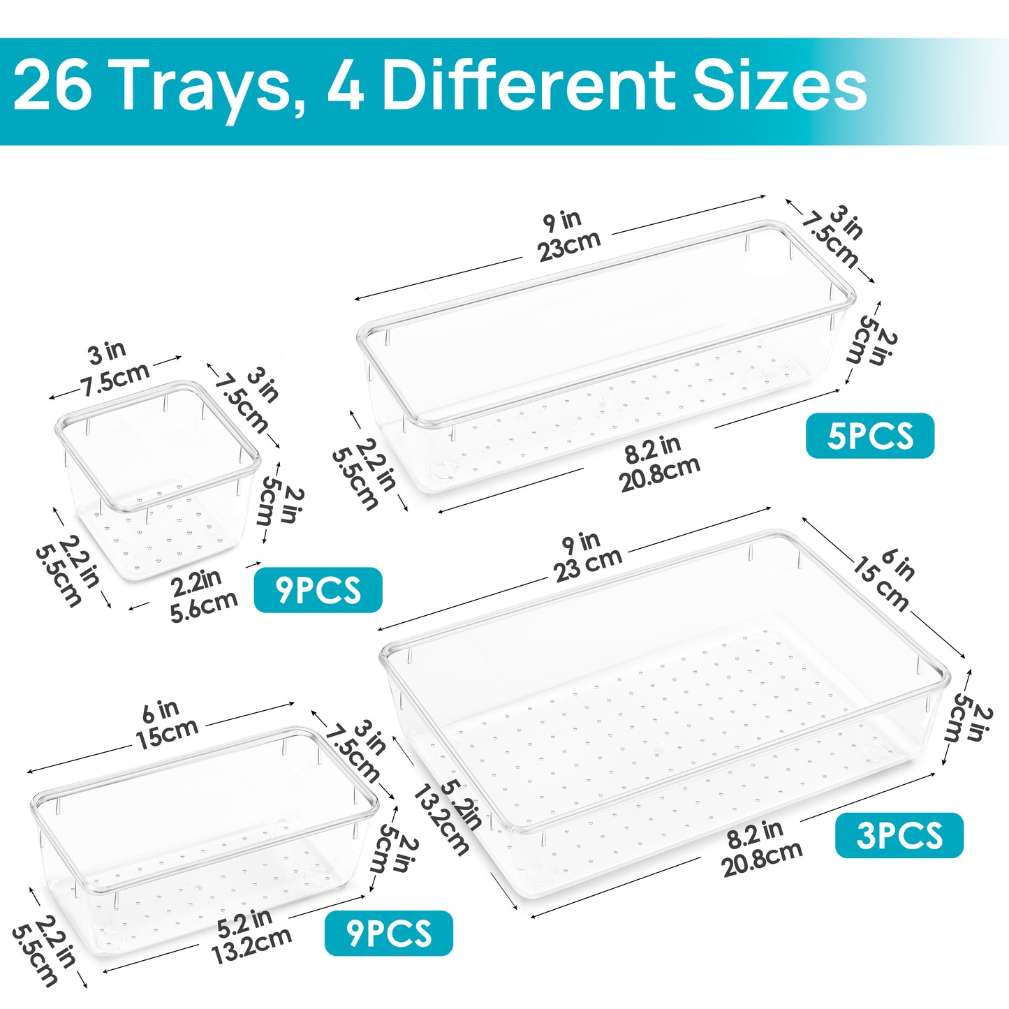 Sindcom 26 PCS Clear Plastic Stackable Organizer Bins，Makeup Drawer Organizers and Vanity Organizer